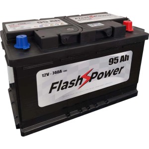 Batteria auto nera 12V 95Ah Flash Power per impianto elettrico auto.