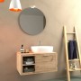 Set di mobili da bagno moderni con mobile lavabo, specchio e scaffale a scala.