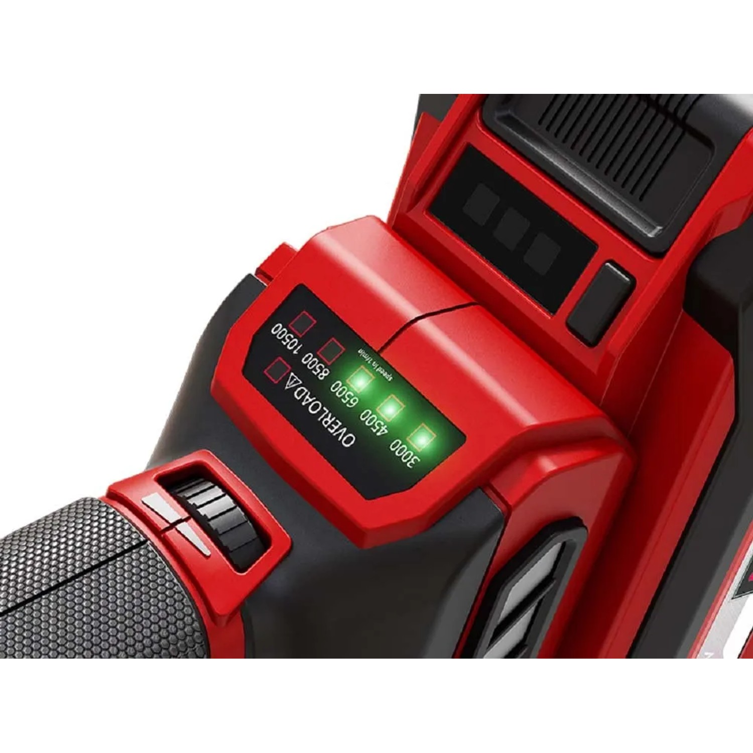 Dettaglio: Smerigliatrice angolare a batteria Einhell TP-AG 18/125 CE Q Li Solo con display LED.