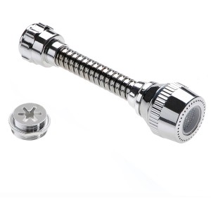 Prolunga per rubinetto cromata con collo flessibile e adattatore.