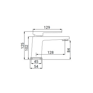 Disegno tecnico: t.b.t. rubinetto lavabo con dimensioni.