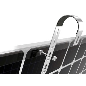 Dettaglio di un pannello solare da balcone con staffa argentata.