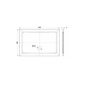 Disegno tecnico di un piatto doccia rettangolare con dimensioni 120x80 cm.