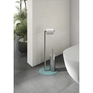 Set WC t.b.t.: Porta carta igienica e scopino cromati su base color menta.