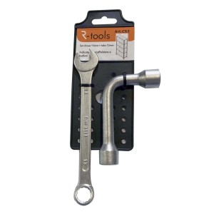 Set chiavi t.b.t.: chiave fissa e chiave a tubo, entrambe da 13 mm.