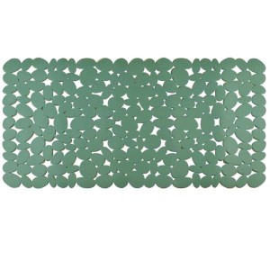 Tappeto da bagno t.b.t. verde con design a ciottoli per il bagno.