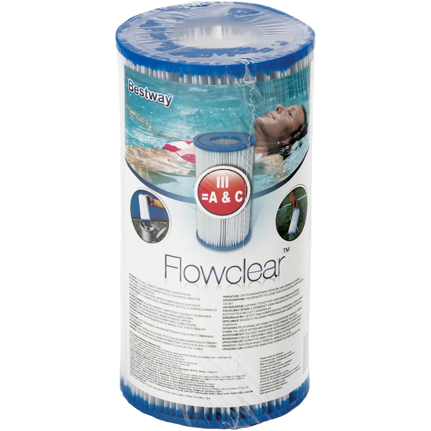 Cartuccia filtro Bestway Flowclear, cartuccia di ricambio per sistemi di filtraggio piscina.
