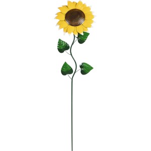 Paletto da giardino a forma di girasole in metallo, giallo, alto 129 cm. Decorazione da giardino per aiuole e prati.