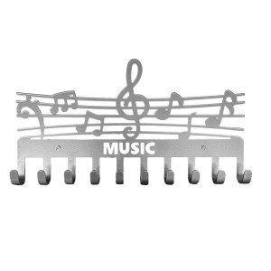 Appendiabiti argentato con note musicali e 8 ganci per amanti della musica.