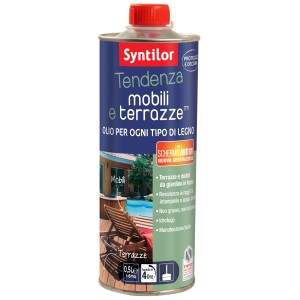 Olio per legno Syntilor per mobili e terrazze, lattina da 0,5L. Cura del legno per esterni.