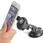 Supporto per telefono da auto nero con ventosa e smartphone inserito.