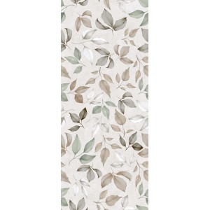 Piastrella da rivestimento t.b.t. con motivo a foglie nei toni del beige, verde e marrone.