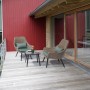 Set di mobili da balcone Aliceville a 3 pezzi in polyrattan verde-grigio con tavolo e sedie.
