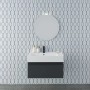 Moderno set di mobili bagno: mobile lavabo antracite con specchio rotondo. Design elegante per il bagno.