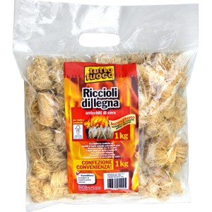 t.b.t. Accendifuoco in lana di legno in sacchetto, adatto per caminetti e stufe.