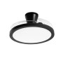Plafoniera LED nera t.b.t. con pale del rotore trasparenti.
