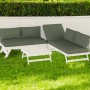 Set mobili da giardino t.b.t. con divano, lettino e tavolo, struttura bianca, cuscini verdi.