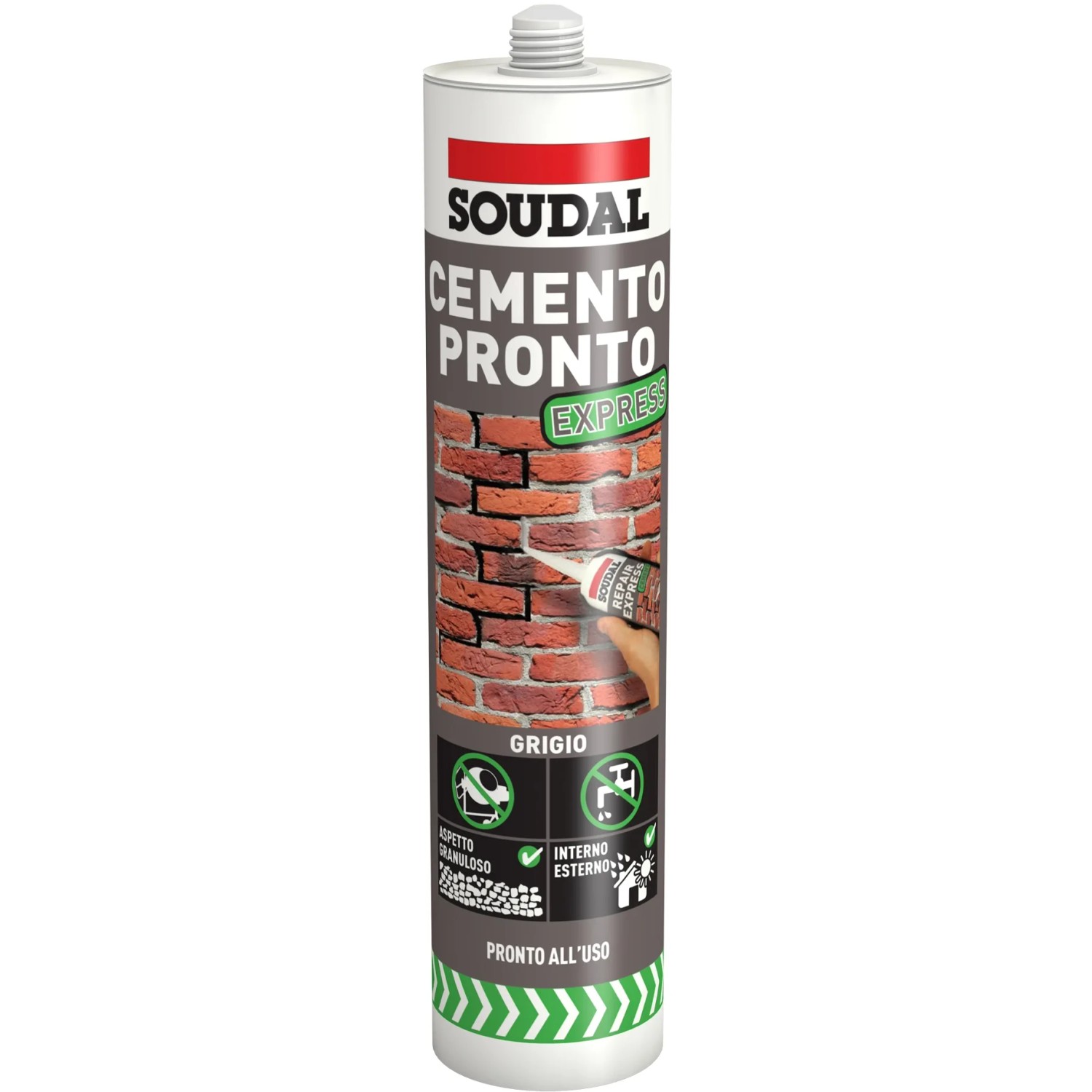 Cartuccia Soudal Cemento Pronto Express, malta cementizia pronta all'uso, grigia.