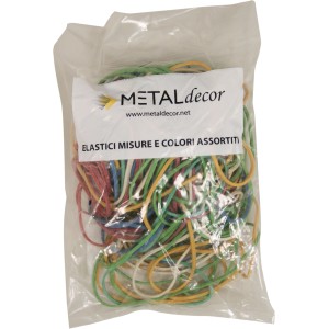 Elastici colorati assortiti in sacchetto. Ideali per lavori creativi e per raggruppare.