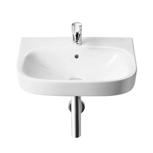 Lavabo bianco t.b.t. con rubinetto e sifone per il bagno.
