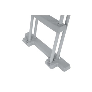 Dettaglio di una scala per piscina grigia, accessorio per piscina.