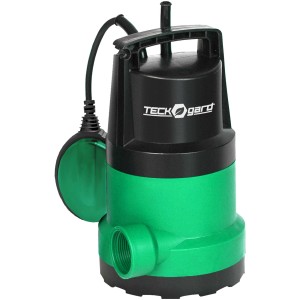 Pompa ad immersione verde e nera con interruttore a galleggiante per uso in giardino o in casa.