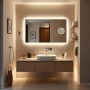 Specchio da parete rettangolare illuminato in bagno moderno.