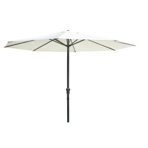 Ombrellone da mercato t.b.t. con telo chiaro e struttura scura.