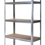 Scaffale metallico a 5 ripiani per stoccaggio e organizzazione in cantina o garage.