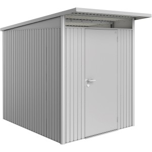 Casetta da giardino in metallo Biohort AvantGarde A2, argento metallizzato, con porta standard. Casetta in metallo con tetto a una falda.