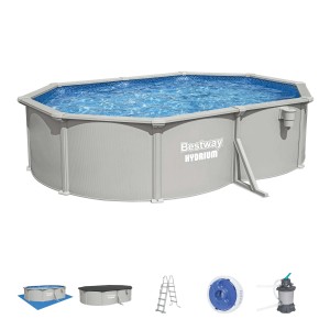 Set piscina Bestway Hydrium, piscina con pareti in acciaio con scaletta, pompa filtro e accessori.