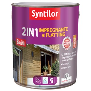 Barattolo di impregnante e flatting per legno 2in1 Syntilor per esterni.