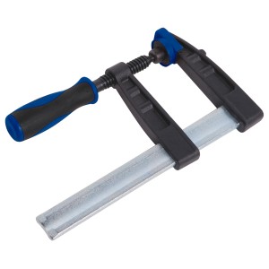 Morsetto a vite LUX Comfort in ghisa malleabile 150x80 mm con manico blu-nero.