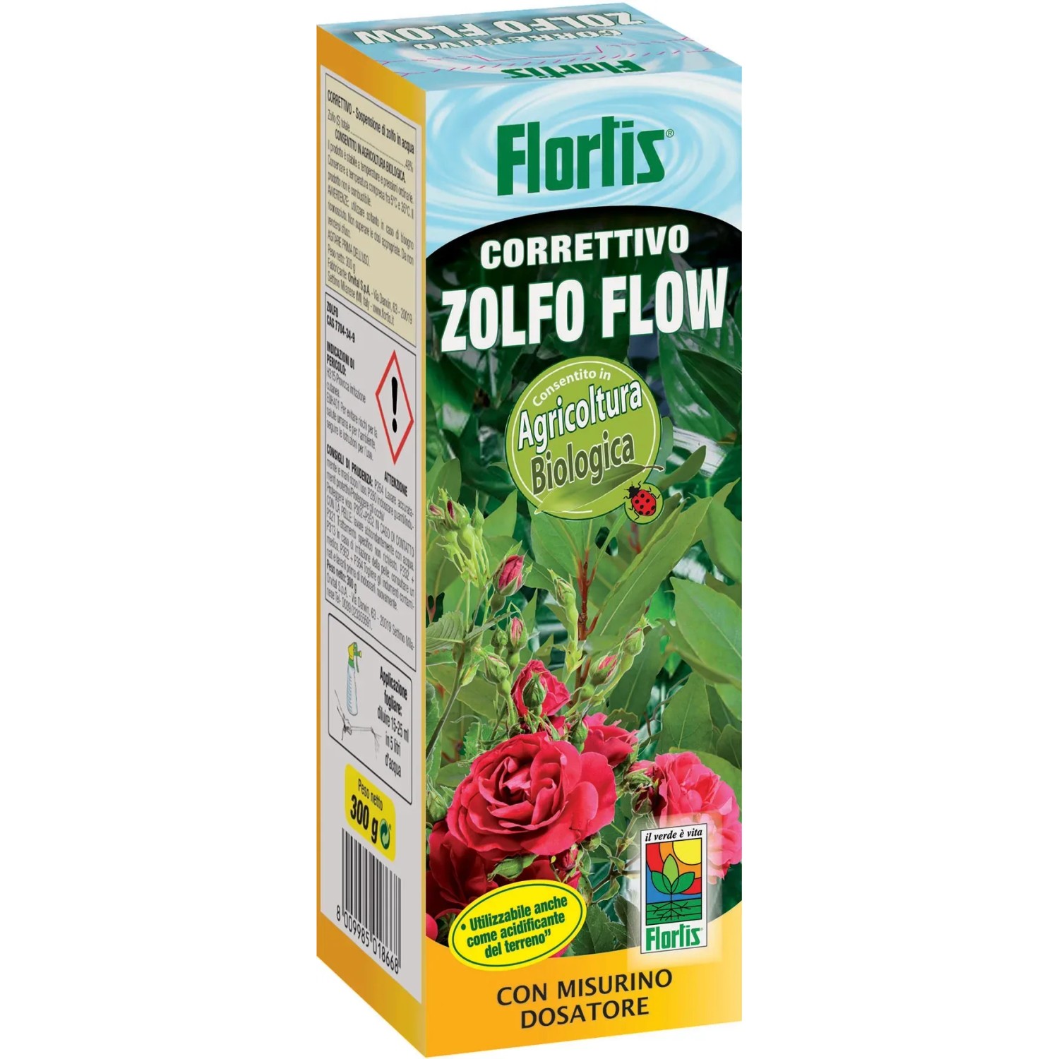 Florlis Zolfo Flow: Prodotto per malattie fungine delle piante, con dosatore.