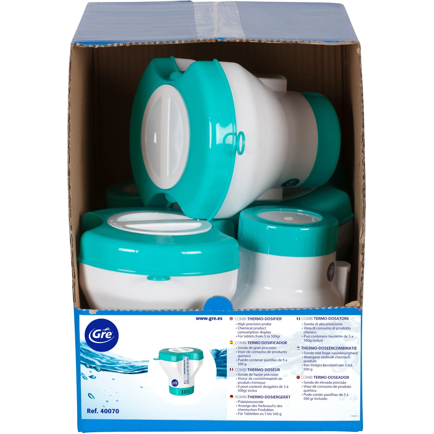 Gre Combi termometro e dosatore per piscina, indicatore temperatura acqua e capacità 1,5 kg.