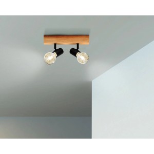 Eglo Townshend 3 faretto, 2 luci, nero-marrone, in acciaio e legno.