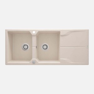 Lavello 2 vasche gocciolatoio Idrostile Florida sifone 500x224 mm beige