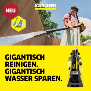 Lancia a getto Kärcher eco!Booster 180 per idropulitrice K7 in uso con bambino. Accessorio per pulitore di superfici.
