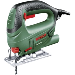 Seghetto alternativo Bosch PST 650: Seghetto compatto verde con lama e piastra base argentata.