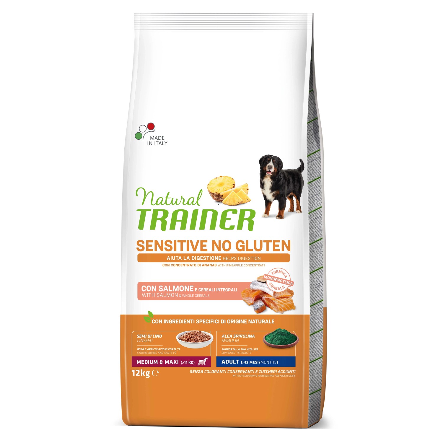 Natural Trainer Sensitive cibo secco per cani, senza glutine, con salmone e ananas, 12kg.