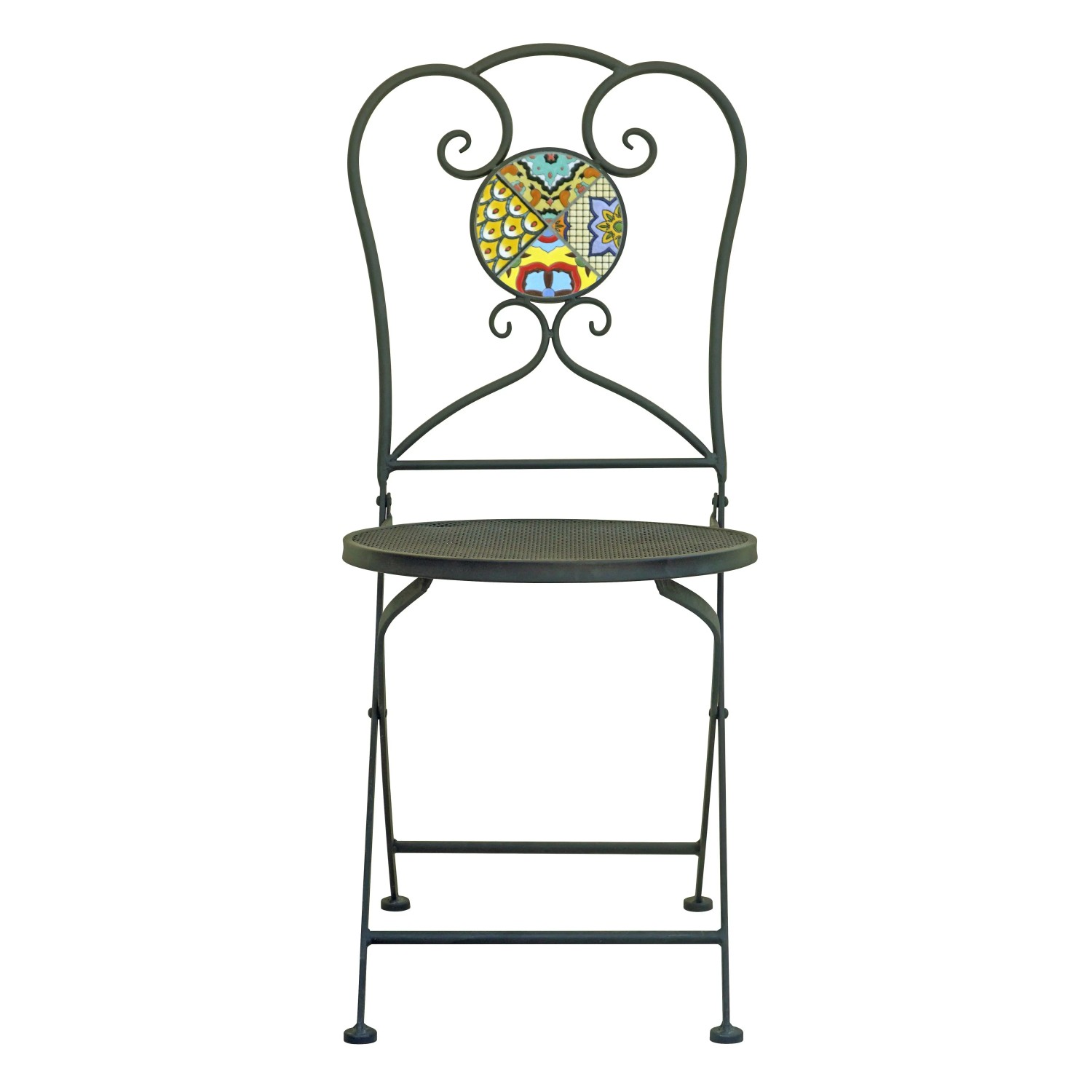 Sedia da giardino t.b.t. con schienale decorativo.