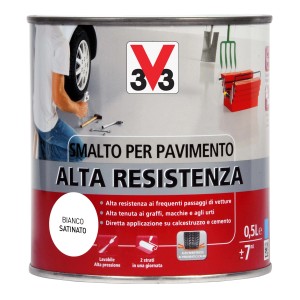Barattolo di pittura per pavimenti, bianco satinato, alta resistenza.
