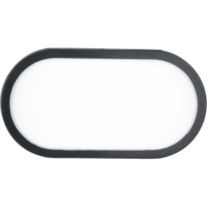 Plafoniera da esterno ovale t.b.t. con cornice nera e diffusore bianco.