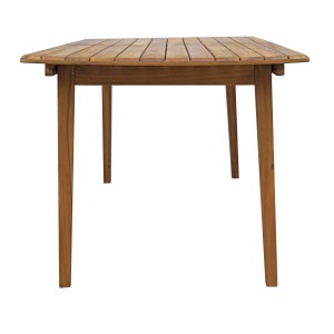 Tavolo da giardino quadrato in legno con piano a listelli.