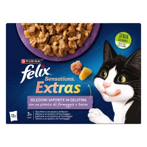 Cibo umido per gatti FELIX® Sensations Extras™ salmone e formaggio 12x85 g