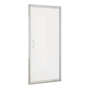 Box doccia t.b.t. con vetro trasparente e telaio argento.