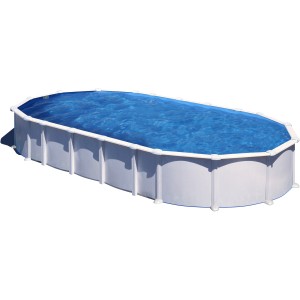 Piscina fuori terra ovale Gre Haiti in acciaio bianco, 1000x550x132 cm, con acqua blu.