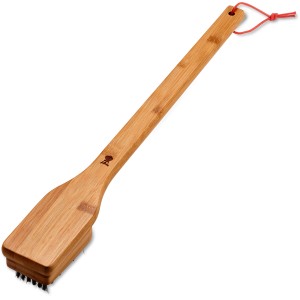 Spazzola per griglia Weber con manico in bambù, 46 cm, per griglie a carbone. Detergente per griglie con setole in acciaio inox.