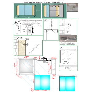 Disegno tecnico mobile specchio t.b.t. Loft 80 con misure e istruzioni di montaggio.