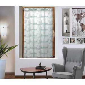 Tenda a vetro decorativa e trasparente con motivo a quadri blu-verde per finestre.